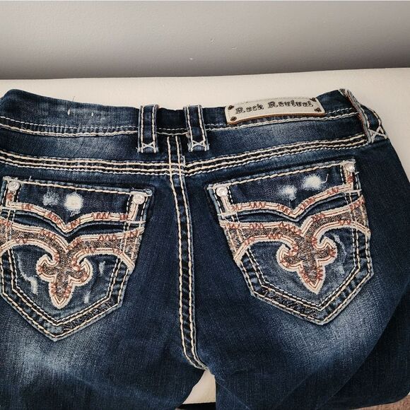 Rock Revival Sapphire Jeans 26 Easy Skinny Thick Stitch Embellished - Picture 7 of 7